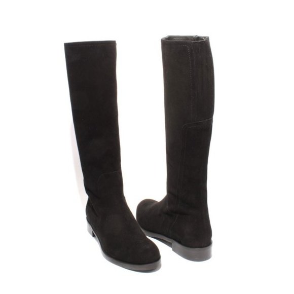 Luca Grossi 289 Black Suede Leather Stretch Zip-Up Knee High Boots - Picture 2 of 8